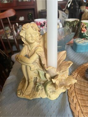 Vintage Whimsical Yellow Fairy Candle Holder NO CHIPS OR CRACKS - Home Accents